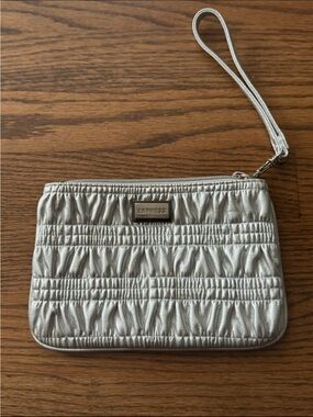 Express Metallic Silver Quilted Wristlet Clutch